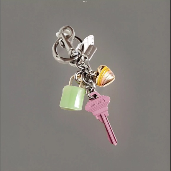 COACH Key Cluster Bag Charm Key Chain Fob Silver/Pink Multi Green Heart RT$128 - Picture 4 of 4